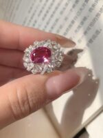3.78ct Lab-Created Padparadscha Sapphire 18K Gold Diamond Cluster Ring - Image 2