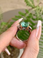 6.4-Carat Natural Tourmaline Three-Stone Ring: Radiant Cut with 0.3-Carat Baguette Lab-Grown Diamonds in 18K Gold - Image 3