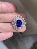 4.82ct Lab-Grown Royal Blue Sapphire Floral Halo Statement Ring