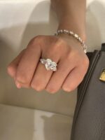 5-Carat Lab-Grown Heart-Cut Diamond Three-Stone Ring: E Color, VS1 Clarity with Pear Accents in 18K White Gold