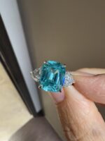 6.75-Carat Cushion-Cut Tourmaline Ring: 14K White Gold Setting with 1.5CT Heart-Shaped Lab-Grown Diamonds