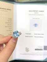 5.30-Carat Natural Emerald-Cut Aquamarine Ring: Santa Maria Color in 18K White Gold with Three-Stone Butterfly Design - Image 2