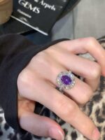 3-Carat Lab-Grown Purple Sapphire Ring: VS1 Clarity with Oval-Cut Lab-Grown Accents in 14K White Gold - Image 2