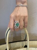 4.95-Carat Cushion-Cut Green Tourmaline Ring: VS1 Clarity with Star Orbit Design in 14K White Gold