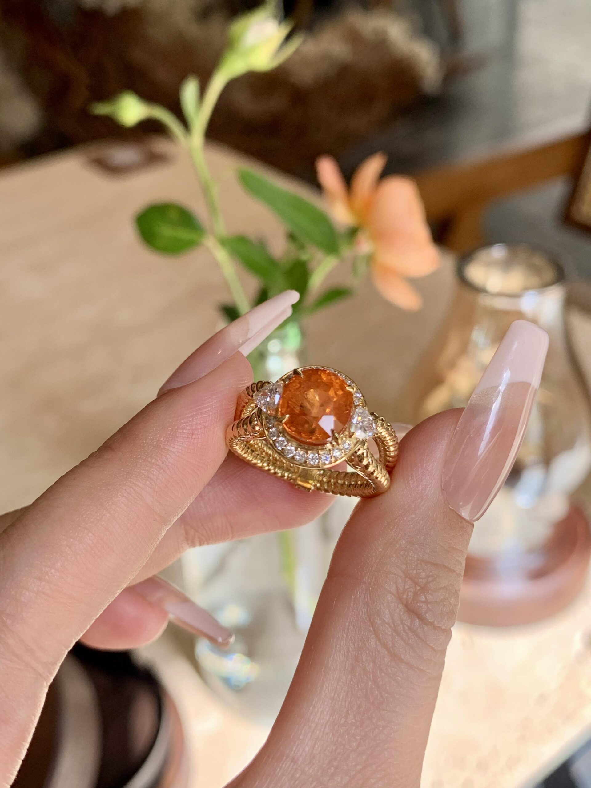 67bceff52ae3b47208d5a66d85eb3348 4-Carat Natural Partschinite Ring: Vibrant Orange in 14K Gold - Image 1