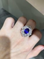 4.82ct Lab-Grown Royal Blue Sapphire Floral Halo Statement Ring - Image 2