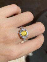 1.11-Carat Sri Lankan Asscher-Cut Yellow Sapphire Ring: Canary Yellow with 0.73-Carat Baguette Diamonds in 18K White Gold - Image 2