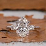 3-Carat Lab-Grown Oval Diamond Three-Stone Ring: 0.3ct Round Accents in 14K White Gold