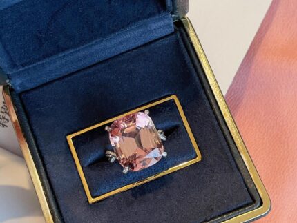 20-Carat Natural Pink Tourmaline Ring: Cushion Cut in 18K White Gold