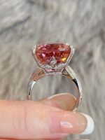 20-Carat Natural Pink Tourmaline Ring: Cushion Cut in 18K White Gold - Image 3