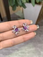 1-Carat Lab-Grown Violet Sapphire Bow-Floral Stud Earrings