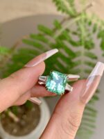 6.4-Carat Natural Tourmaline Three-Stone Ring: Radiant Cut with 0.3-Carat Baguette Lab-Grown Diamonds in 18K Gold