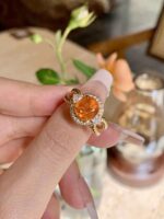 4-Carat Natural Partschinite Ring: Vibrant Orange in 14K Gold - Image 2