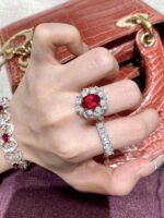 4.1ct Lab-Grown Pigeon Blood Ruby Jewelry Set (Ring + Bracelet) - Image 4