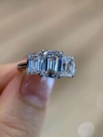 2-Carat Three-Stone Lab Grown Emerald Diamond Ring: E Color, VVS2 Clarity in 14K Gold