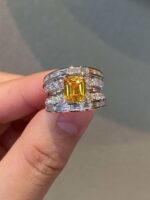 1.74-Carat Lab-Grown Yellow Sapphire Ring: VS1 Clarity with Lab-Grown Diamond Accents in 14K White Gold