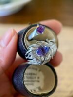 Double-stone lab grown gemstone feather inlay ring (2-carat pear-shaped, 1-carat cushion-shaped)