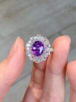 3-Carat Lab-Grown Purple Sapphire Ring: VS1 Clarity with Oval-Cut Lab-Grown Accents in 14K White Gold - Image 3