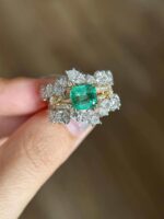 1.58ct Lab-Grown Vivid Green Emerald One-Piece Multi-Layer Two-Tone Gold Ring