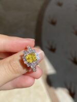 1.11-Carat Sri Lankan Asscher-Cut Yellow Sapphire Ring: Canary Yellow with 0.73-Carat Baguette Diamonds in 18K White Gold - Image 3