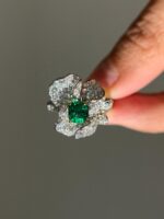 1.43ct Natural Slightly Oily Emerald 18K Gold 3D Flower Diamond Ring
