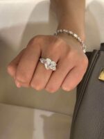 5-Carat Lab-Grown Heart-Cut Diamond Three-Stone Ring: E Color, VS1 Clarity with Pear Accents in 18K White Gold - Image 3