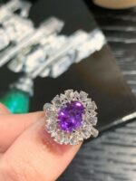 3-Carat Lab-Grown Purple Sapphire Ring: VS1 Clarity with Oval-Cut Lab-Grown Accents in 14K White Gold