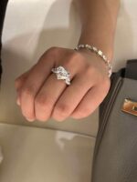 5-Carat Lab-Grown Heart-Cut Diamond Three-Stone Ring: E Color, VS1 Clarity with Pear Accents in 18K White Gold - Image 2