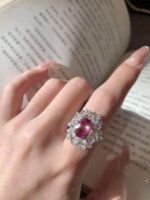 3.78ct Lab-Created Padparadscha Sapphire 18K Gold Diamond Cluster Ring - Image 3
