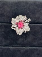 1.5ct Natural Untreated Vivid Red Ruby 18K Gold Diamond-Studded 3D Floral Jewelry - Image 2