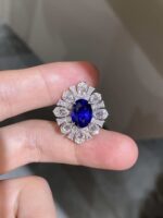 4.82ct Lab-Grown Royal Blue Sapphire Floral Halo Statement Ring - Image 3