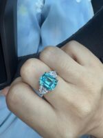 6.75-Carat Cushion-Cut Tourmaline Ring: 14K White Gold Setting with 1.5CT Heart-Shaped Lab-Grown Diamonds - Image 2