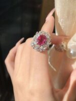 3.78ct Lab-Created Padparadscha Sapphire 18K Gold Diamond Cluster Ring - Image 4
